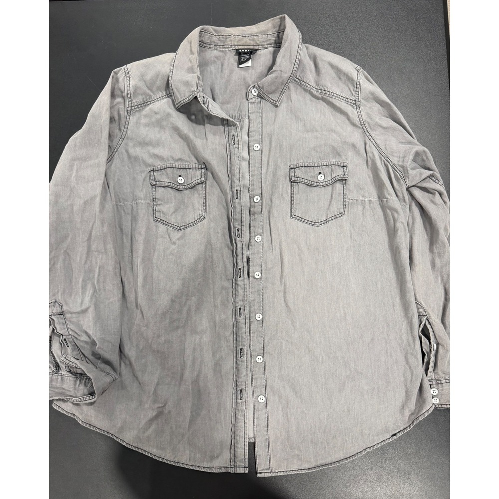 Torrid Womens Grey Cotton Button Down Utility Shirt Long Sleeve Size 0 L XL